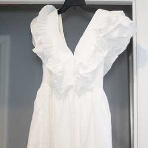 Entro Women's White Ruffle Sleeve Mini Dress